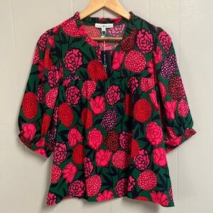 NWT Michelle McDowell Floral Women's Top - Green and Pink New with Tags